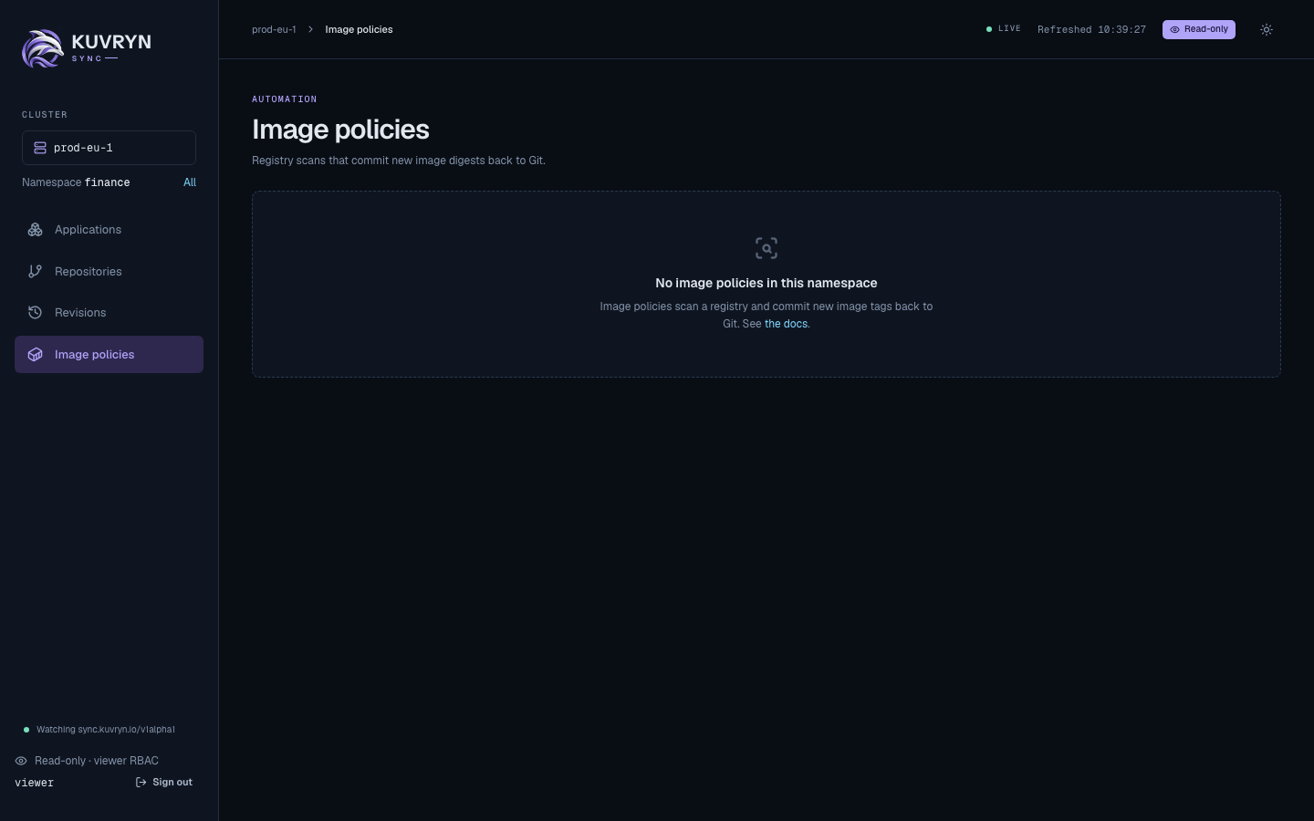 Image policies in a namespace without any